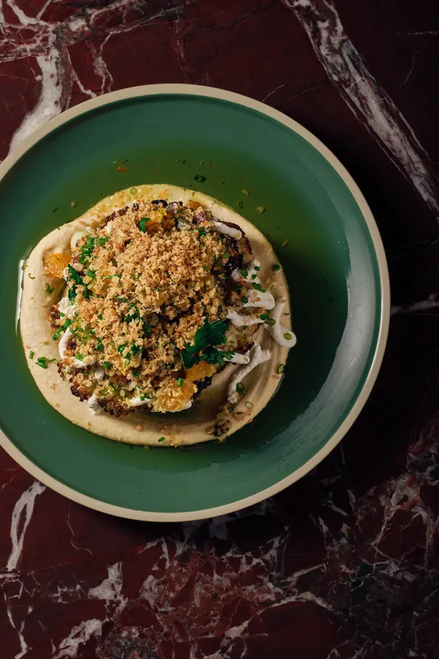 Cauliflower steak with cashew gremolata